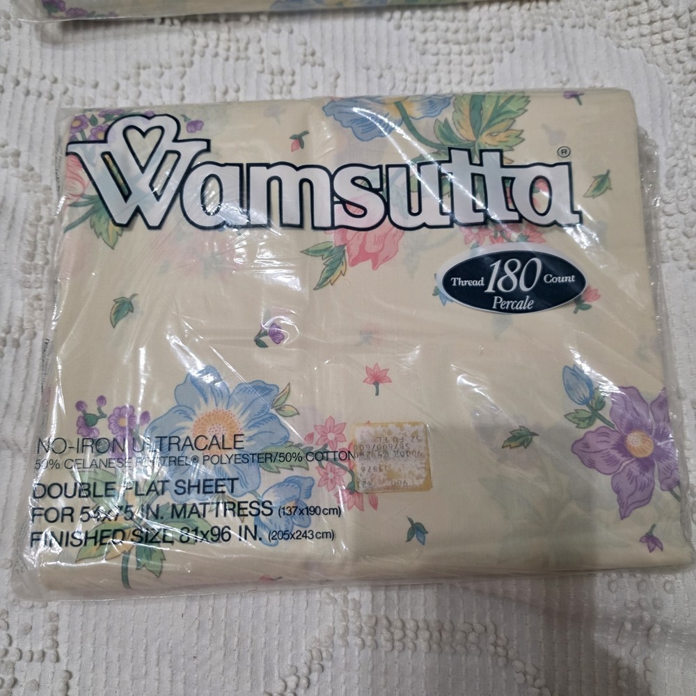 Vintage Wamsutta Double Flat Sheet Ultracale 80s "China Flower" Floral